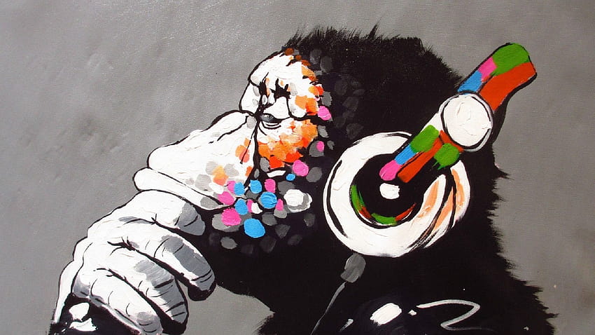 DJ Graffiti sul cane, scimmia arte Sfondo HD