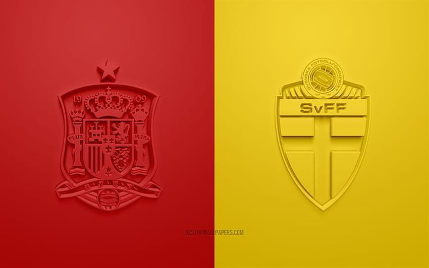 Spain vs Sweden, UEFA Euro 2020, Group E, 3D logos, red yellow background, Euro 2020, football match, Spain national football team, Sweden national football team . for HD wallpaper