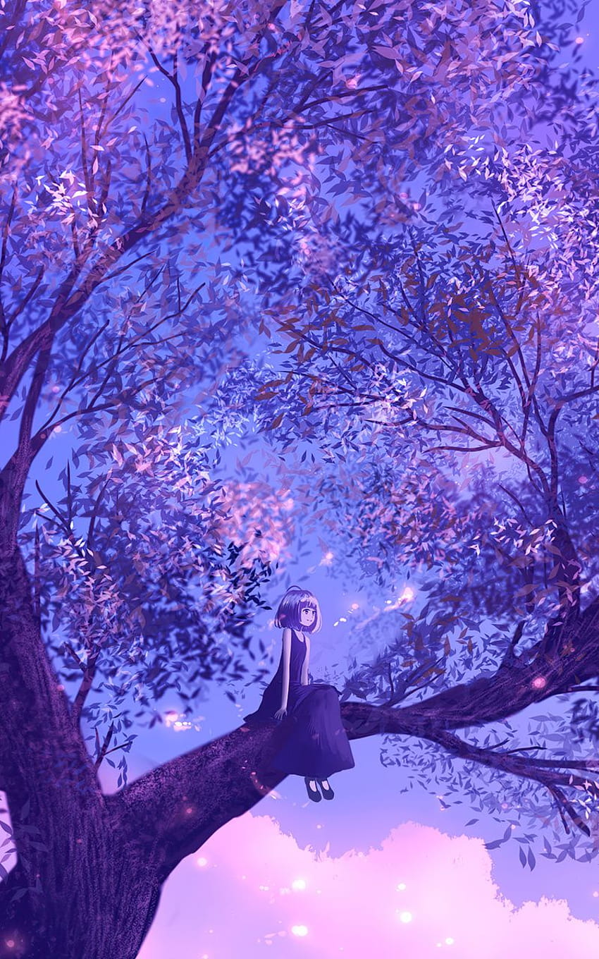 800x1280 Anime Girl Sitting On Purple Big Tree Nexus 7,Samsung Galaxy Tab 10,Note Android Tablets , Backgrounds, and, purple girl anime HD phone wallpaper