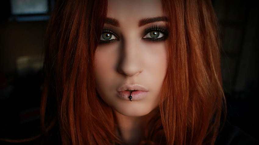 redhead piercing lip ring women face niky von macabre and HD wallpaper