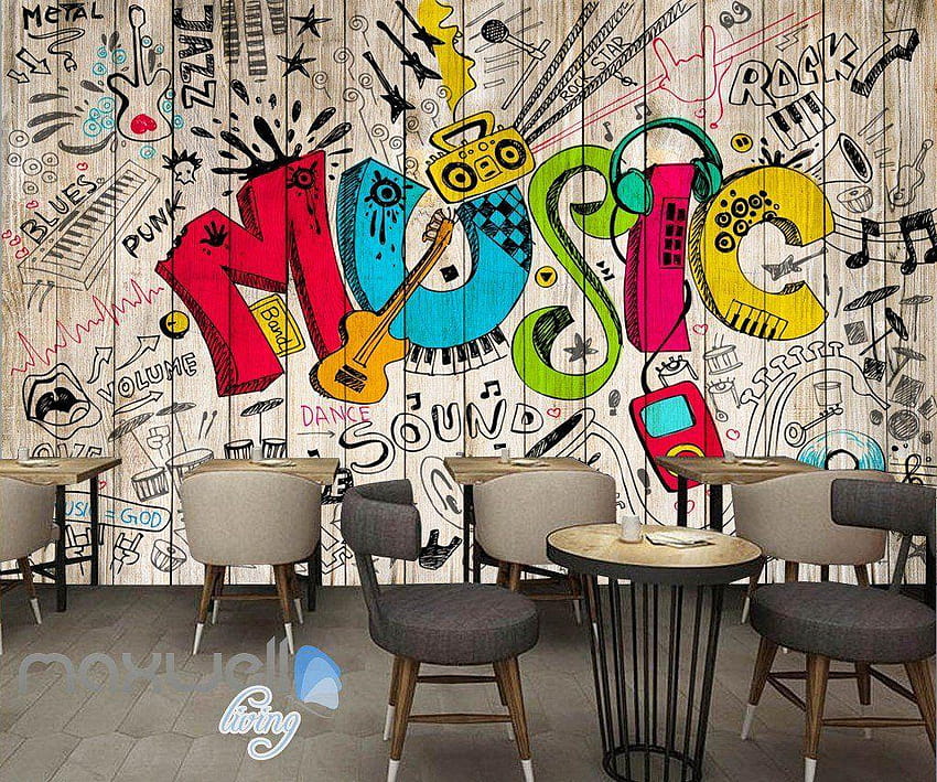 Papan Warna Musik Grafiti 3D Mural Dinding Stiker Seni Dinding, seni grafiti 3d Wallpaper HD
