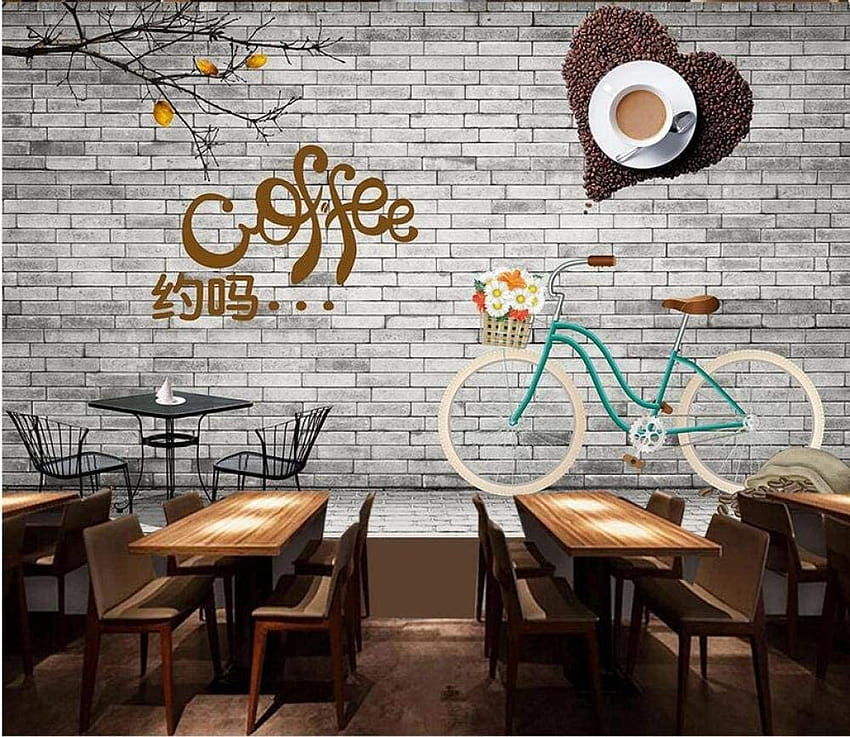 Носталгична тухлена стена Класическо кафене Чай Ресторант Следобеден чай Инструменти Фонове Стена HD тапет