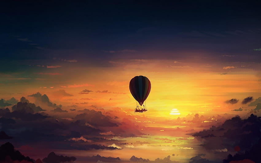 3541 hot air balloon blue sky, balloons over sunset HD wallpaper