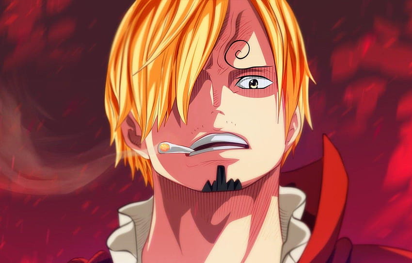 rouge, One Piece, pirate, fumée, homme, cigarette, visage, blond, vinsmoke sanji Fond d'écran HD