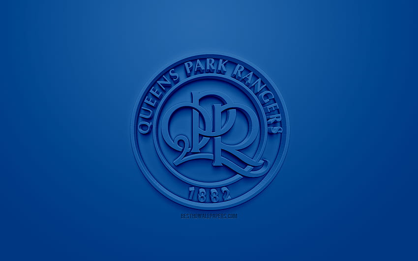 Queens Park Rangers FC, QPR, creative 3D logo, blue background, 3d emblem, English football club, EFL Championship, White City, London, England, UK, English Football League Championship, 3d art, football, 3d HD wallpaper