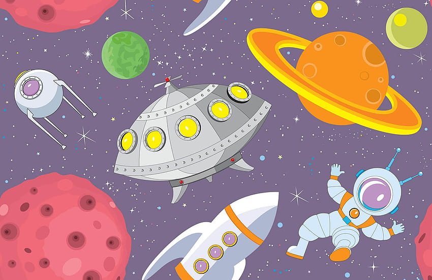 Cartoon UFO Wall Mural, alien space graph HD wallpaper