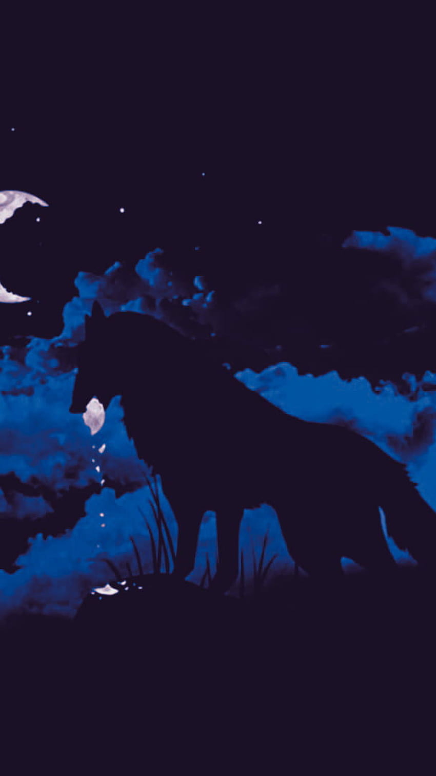 늑대의 실루엣, 달빛, 구름, 판타지 아트, 밤, 삽화 • 너를 위해, 늑대 실루엣 HD 전화 배경 화면