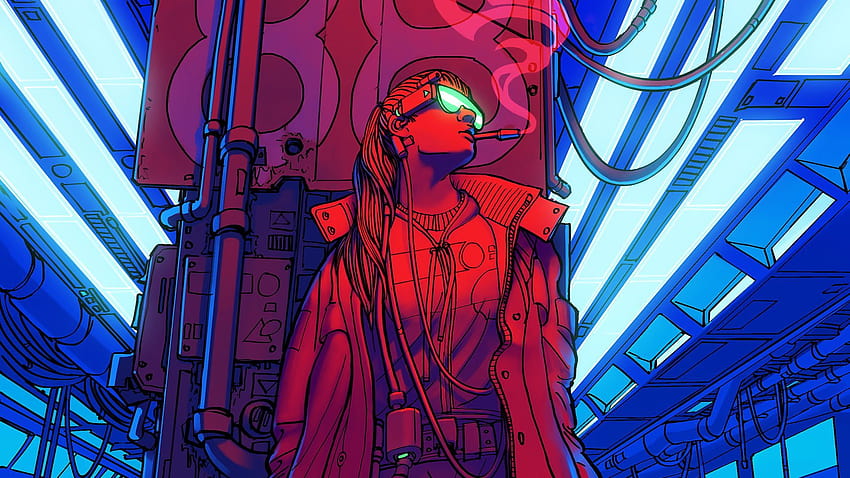 червена и синя карирана риза цифрово изкуство научна фантастика през 2020 г HD тапет