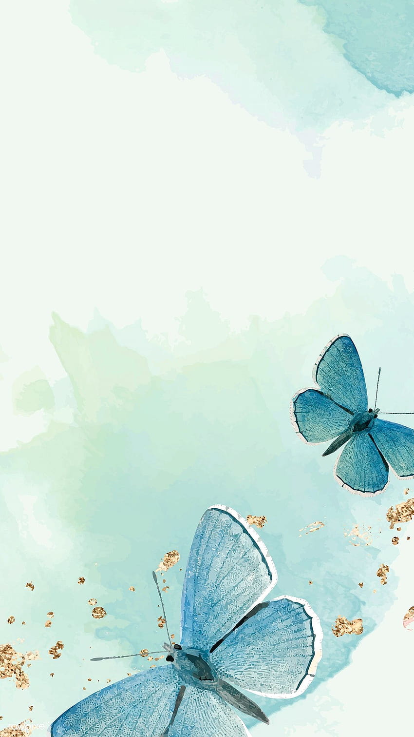 premium vector of Blue butterflies patterned mobile phone, watercolor butterfly HD phone wallpaper