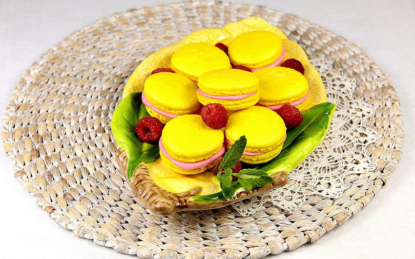 french macarons Yellow Food Cookies confectionery HD wallpaper
