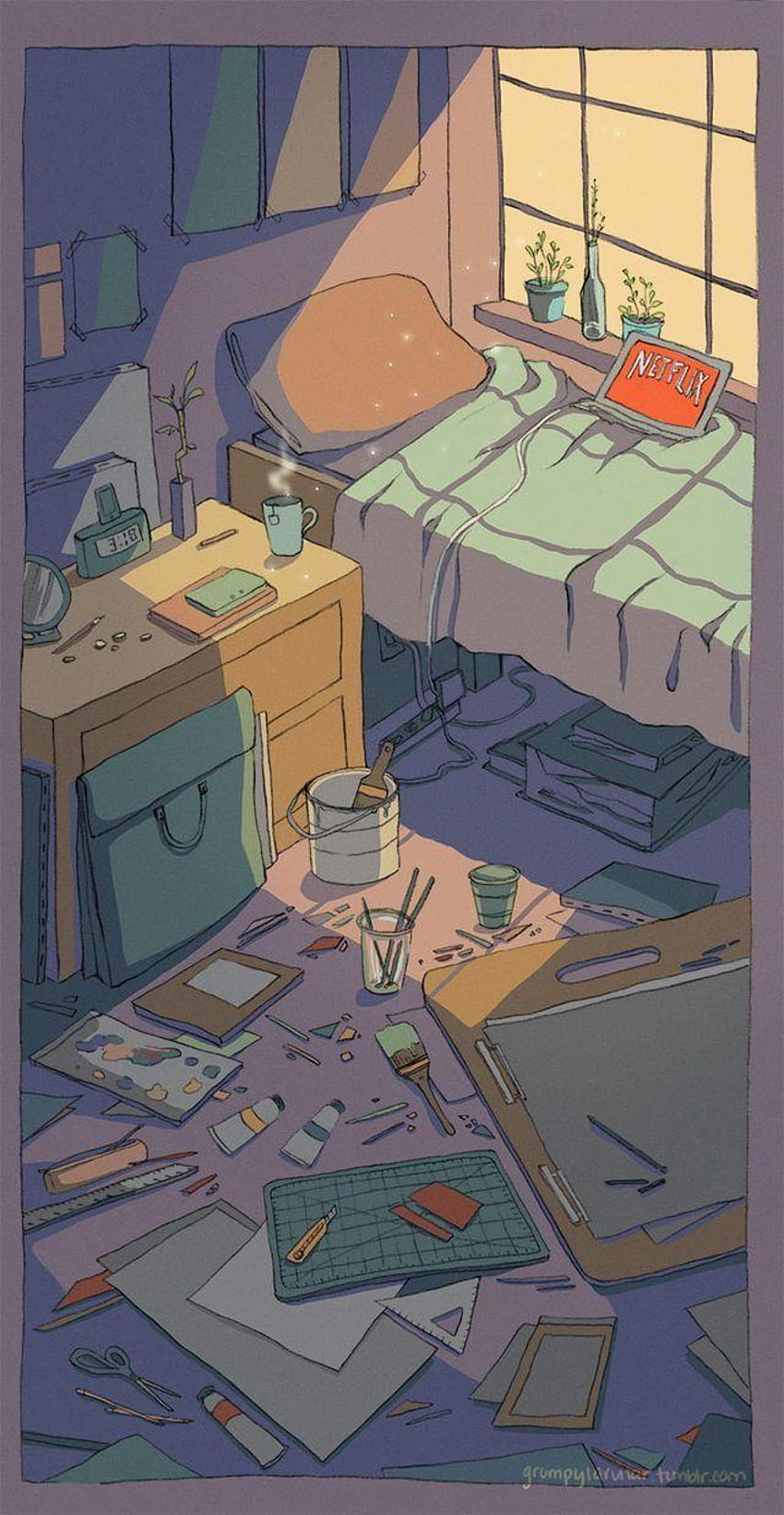Ini mengingatkan saya pada sekolah seni penuh waktu, kamar tidur anime estetika wallpaper ponsel HD