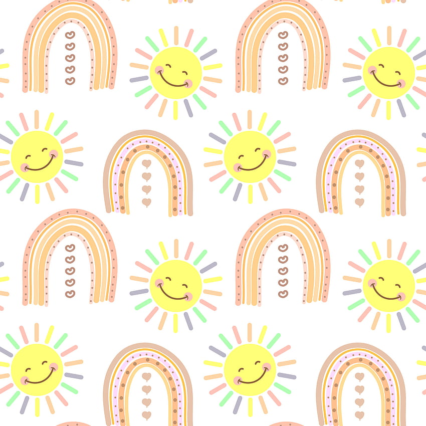 Letnie tła dla dzieci, słodkie uśmiechnięte słońce i wielokolorowe tęcze. Doodle ilustracja do druku, tekstyliów, dekoracji sypialni dzieci 5118490 Grafika wektorowa w Vecteezy, wzór słońca lata Tapeta na telefon HD