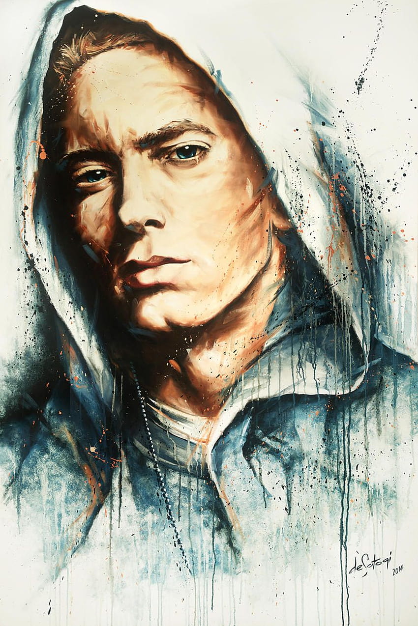 Oil on canvas painting by deSotogi of Eminem entitled, eminem drawings HD phone wallpaper