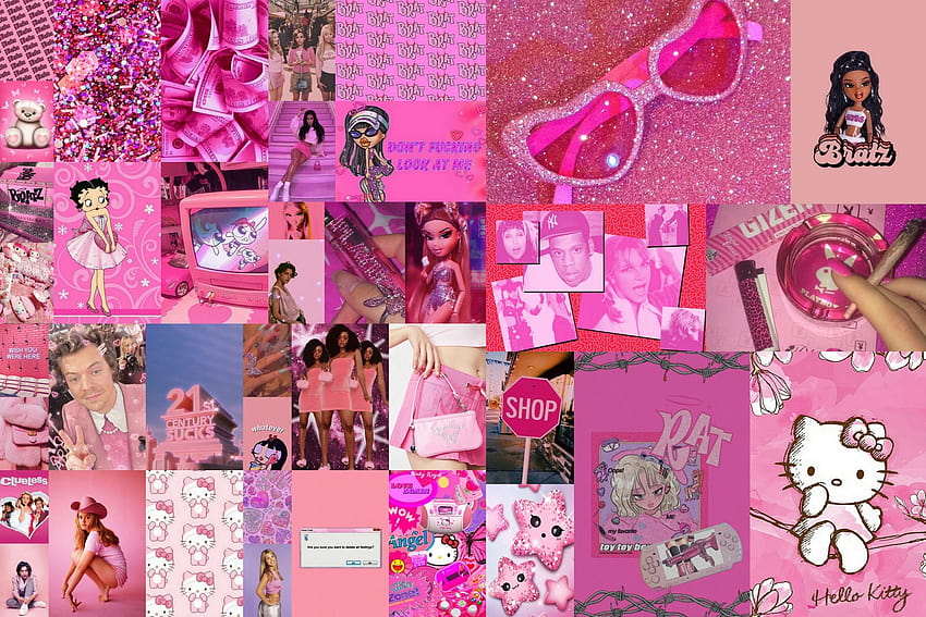 Y Wall Decor Aesthetic Pink Collage Kit DIGITAL, ordinateur portable esthétique baddie rose Fond d'écran HD