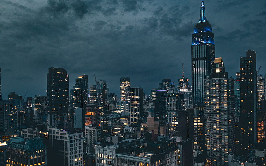 Nova York, noite, Empire State Building, paisagens urbanas, Cidade de Nova York, NYC, EUA, América com resolução 3840x2400. Alta qualidade, noite de nova york papel de parede HD