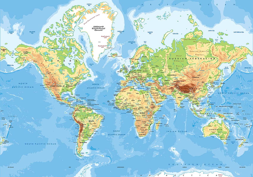 Plakat z mapą świata fizycznego Tapeta HD