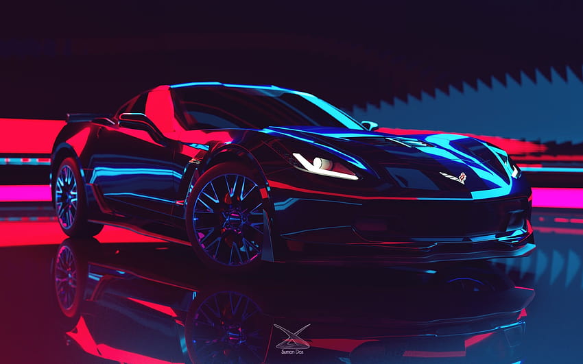de Carro, Neon, SuperCar, Chevrolet Corvette Z06, corvette 2020 papel de parede HD