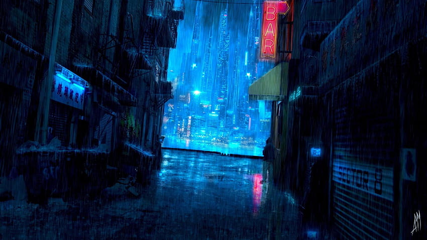 Cyberpunk Rain Aesthetic Water City Lights Raining Darkness • For You, 나이트 시티 에스테틱 PC HD 월페이퍼