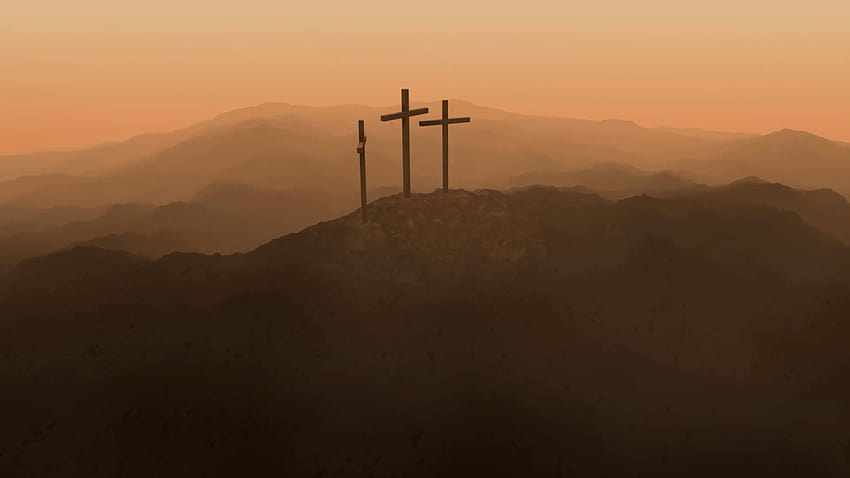 Tre croci su una montagna.Cristianesimo crocifissione Calvario Stock, le tre croci del calvario Sfondo HD