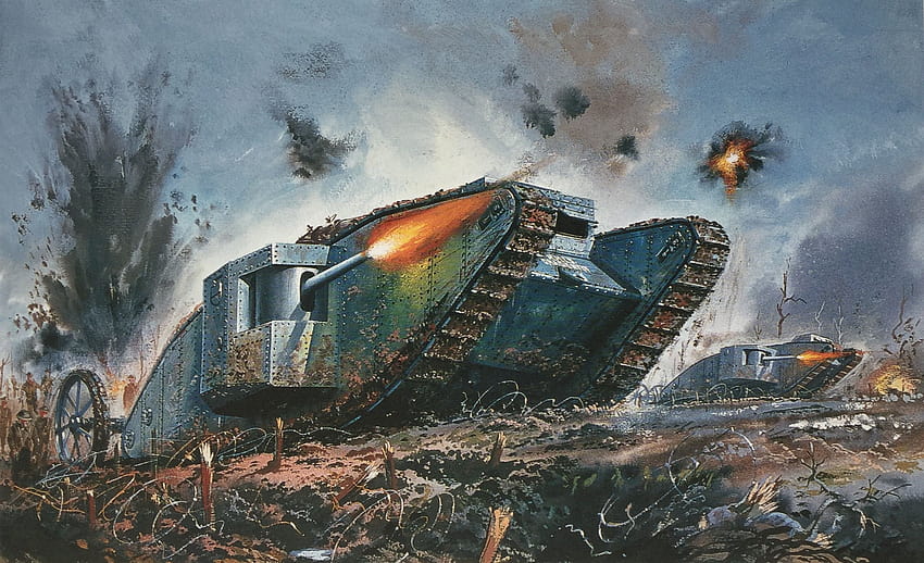 : perang dunia, Perang Dunia I, tank, Tentara Inggris, impresionisme modern 2878x1755, tank ww1 Wallpaper HD