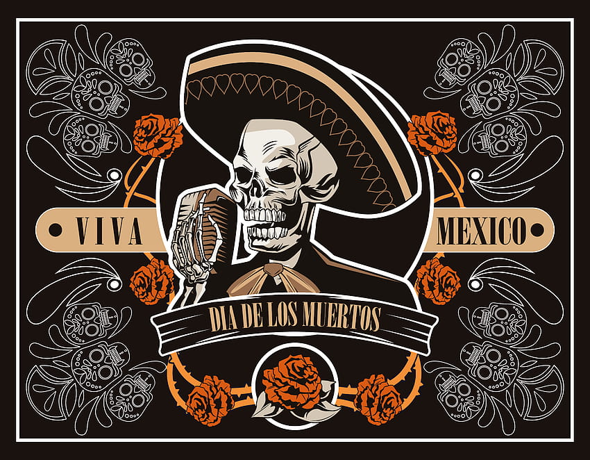 poster dia de los muertos con teschio mariachi che canta con microfono in poster marrone 2523583 Vector Art at Vecteezy Sfondo HD
