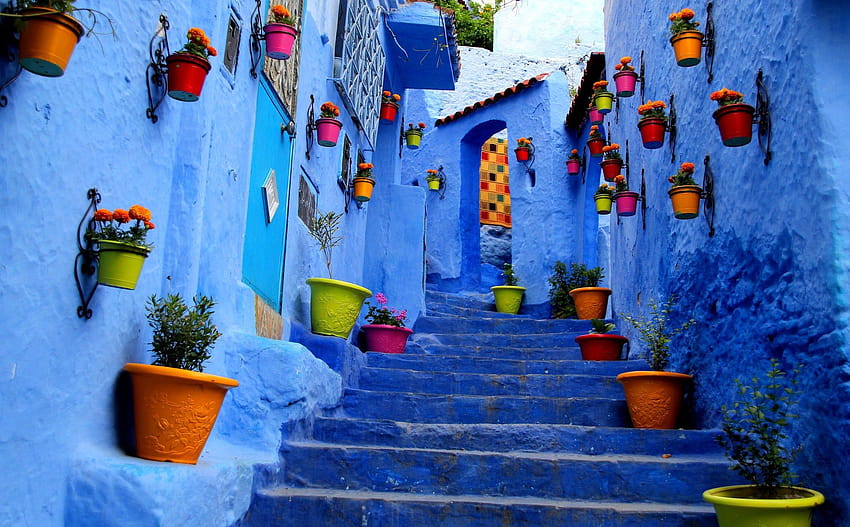 Flowerpots Outside Houses in South America Full and, morocco HD wallpaper