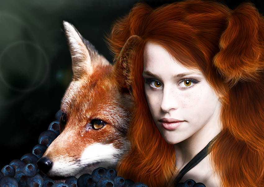 Foxes Redhead girl Hair Face female animal 3317x2349, fox face art HD ...