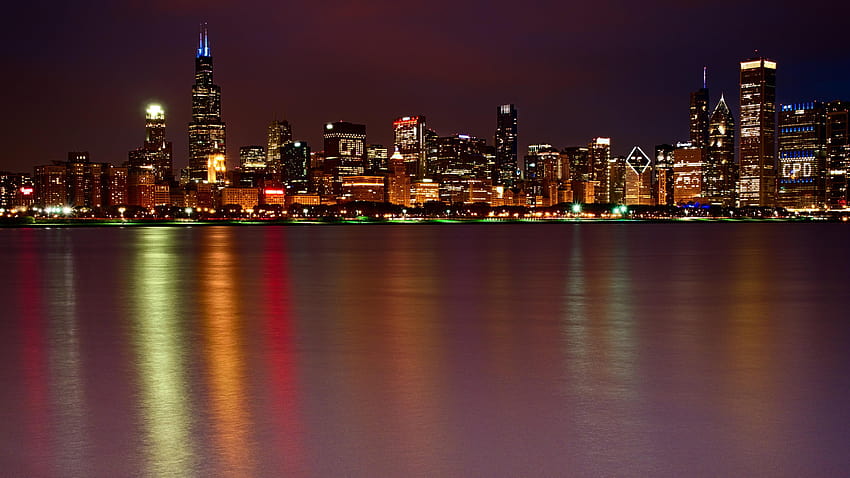 Geceleri Hong Kong'da Victoria Harbour Skyline, Chicago, Chicago gece şehir manzarası HD duvar kağıdı