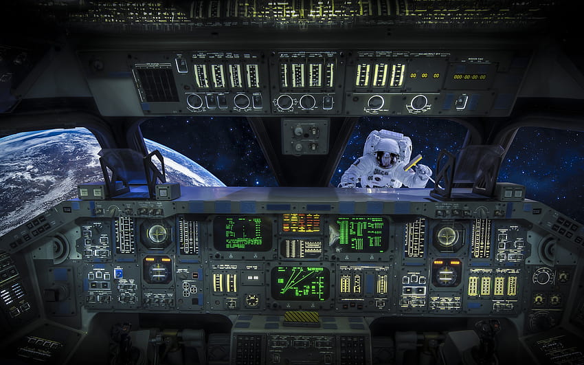 3 スペースシャトルのコックピット、宇宙船内部 高画質の壁紙