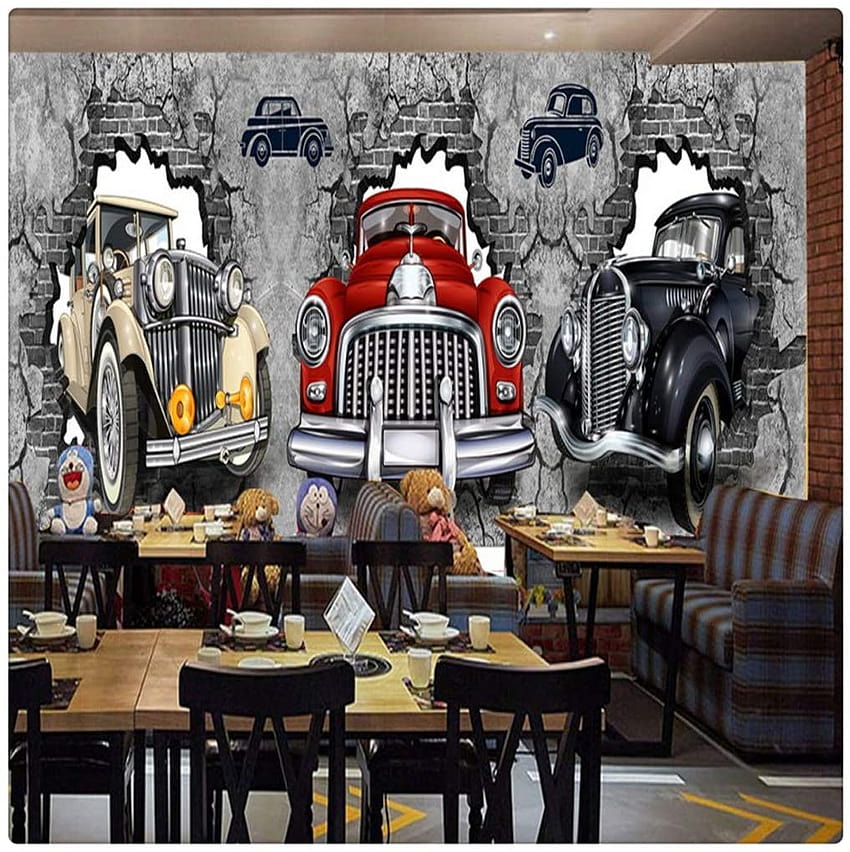 3D Retro Nostálgico Estilo Industrial Parede Quebrada Matrícula de Carro Bar Restaurante Mural Fundos 001, 300cmX210cm Papel de parede de celular HD