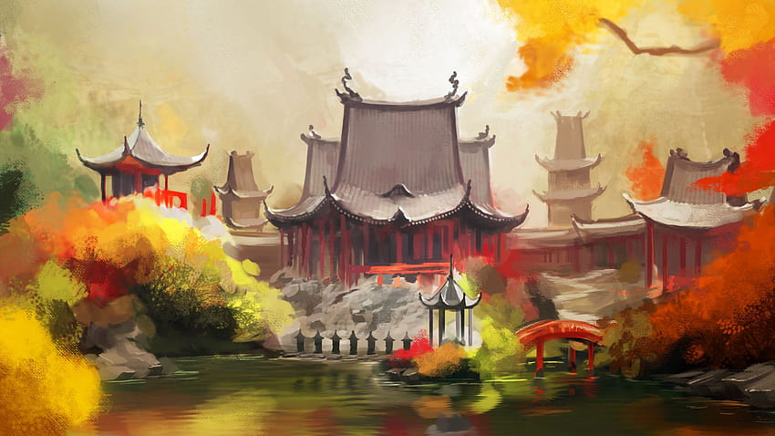 China Town, Houses, Art, , Background, C620cf, china art HD wallpaper