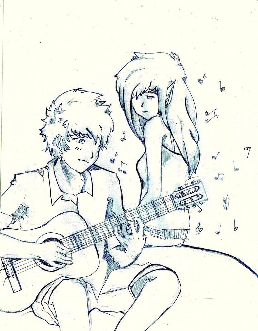 anime boy and girl in love sketch