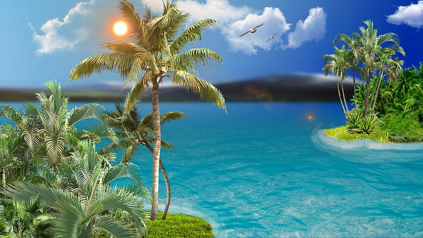 Oceans: Islands Sun Coconut Trees Ocean Clouds Landscape Nature Dual HD  wallpaper | Pxfuel