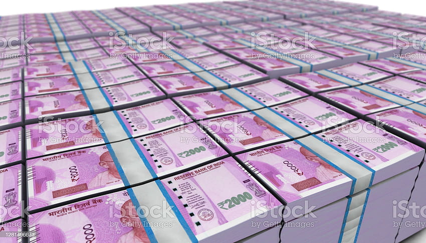 ✓ Stos banknotów 2000 rupii indyjskich, 2000 rupii, 3D Tapeta HD