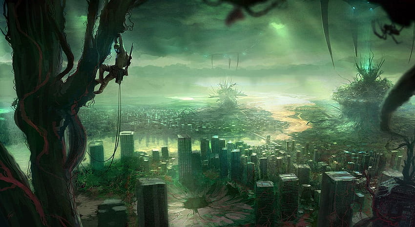 green city dystopia future urban sciencefiction skyscapes 1920x1080 – Nature Sky, dystopian city HD wallpaper