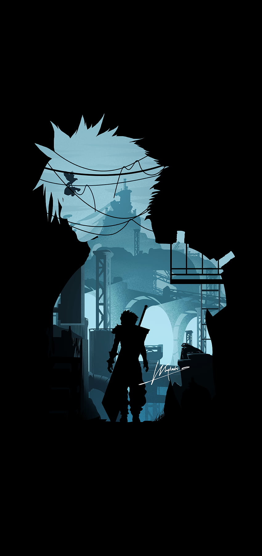 Final Fantasy VII Cloud Silhouette OLED [2900x6143] : s Amoled, Final Fantasy Amoled fondo de pantalla del teléfono