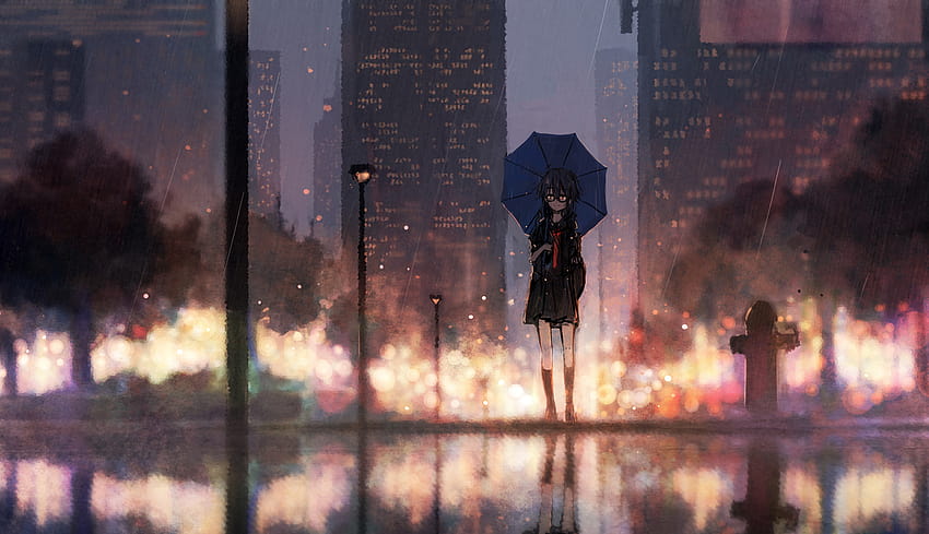 1336x768 Anime Girl Rain Umbrella Laptop , Backgrounds, and, computer ...