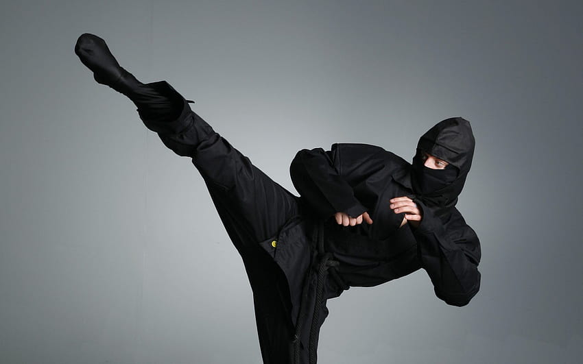 Beautiful of black ninja suit, of mask, kick HD wallpaper