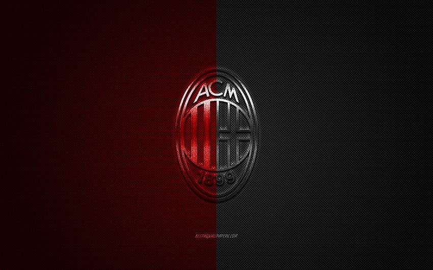AC Milan, Clube de futebol italiano, Serie A, logotipo preto vermelho, fundo de fibra de carbono preto vermelho, futebol, Milão, Itália, logotipo AC Milan com resolução 2560x1600. Alta qualidade, ac milan 2021 papel de parede HD