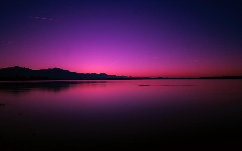1440x900 Senja, Matahari Terbenam, Cakrawala, Langit Ungu, lanskap cakrawala ungu Wallpaper HD