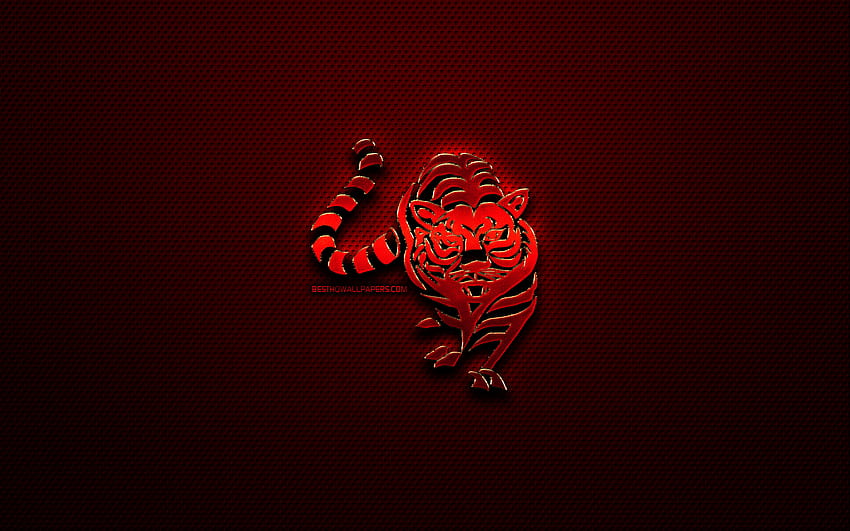 Zodiaco del tigre, creativo, signos de metal del zodiaco chino, calendario chino, signo del zodiaco del tigre, zodiaco chino, signos de animales, de rejilla de metal rojo, signos del zodiaco chino, obras de arte, tigre con resolución 2560x1600, tigre chino fondo de pantalla