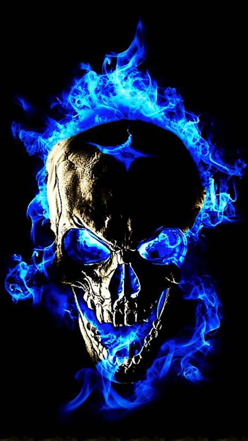 Blue Fire Skull, blue fire logo HD phone wallpaper