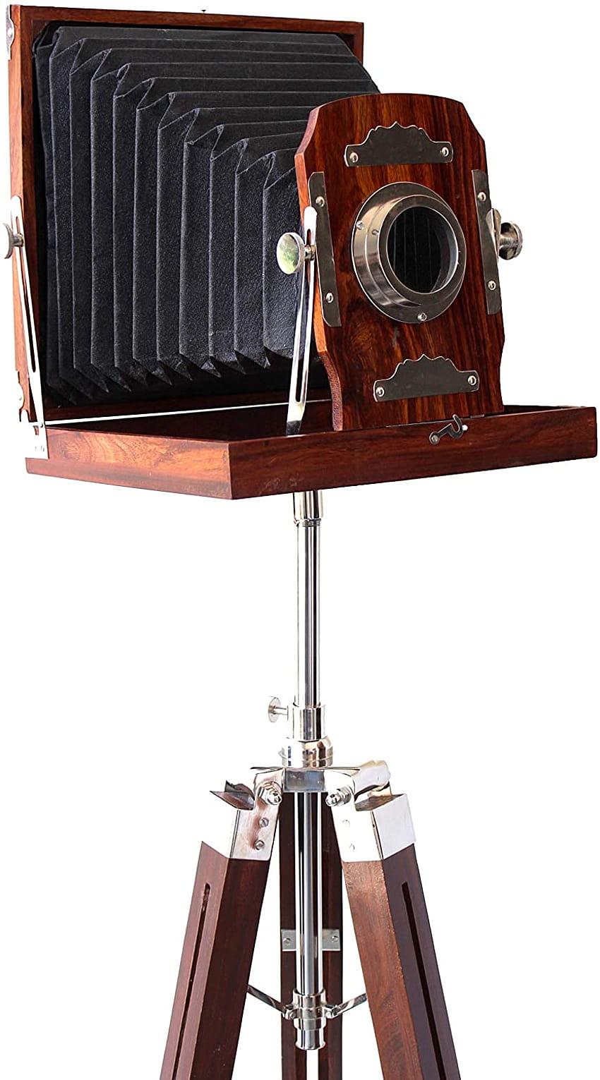 CollectiblesBuy cámara plegable de madera de aspecto Vintage con trípode, accesorio de película antigua, decoración de pie para el hogar, accesorios de película Retro marrón 65 fondo de pantalla del teléfono