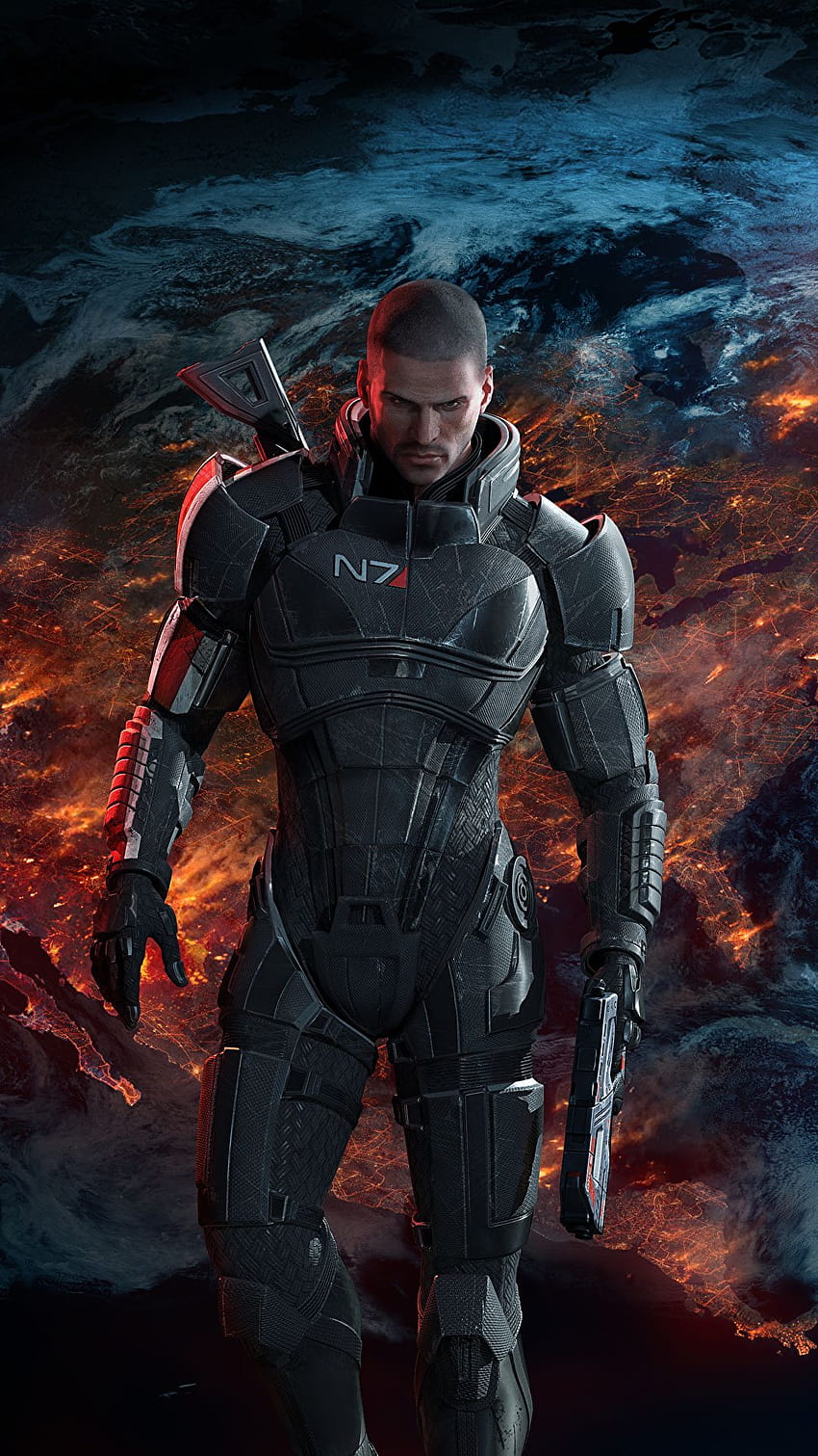 Shepard Mass Effect 3 Armor Pistols Man Fantasy vdeo 1080x1920, เอฟเฟกต์มือถือ 1080x1920 วอลล์เปเปอร์โทรศัพท์ HD