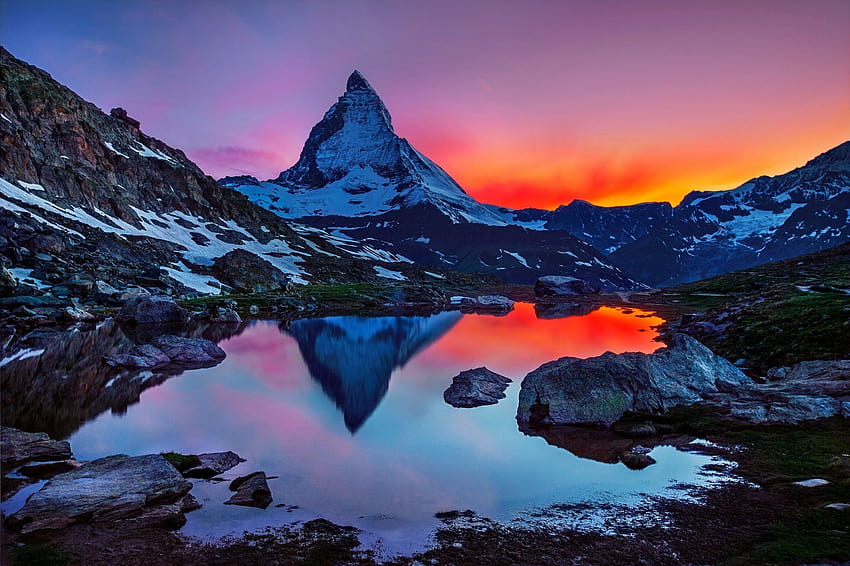 Sunset landscape mountain sky Matterhorn Switzerland the Alps, mountain matterhorn alps HD wallpaper