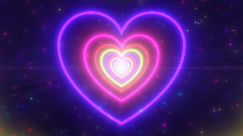 Neon Lights Love Heart Tunnel and Romantic Abstract Glow Particles ...