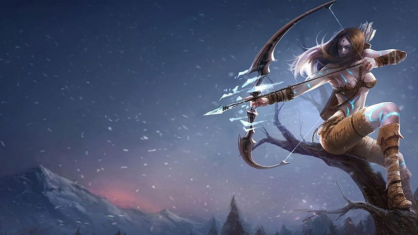 League Of Legends seni fantasi wanita gadis prajurit senjata pemanah busur, gadis panahan gelap Wallpaper HD