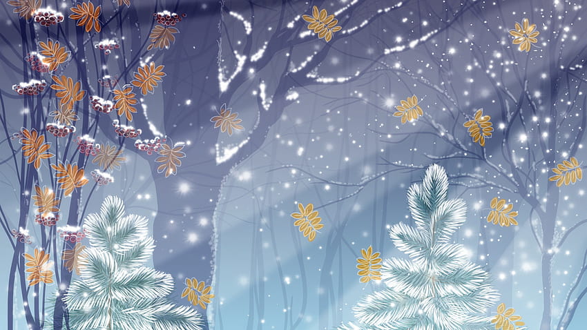 Zima, ilustracja, opady śniegu, Sztuka cyfrowa , 1366x768, Tablet, laptop, winter art laptop Tapeta HD