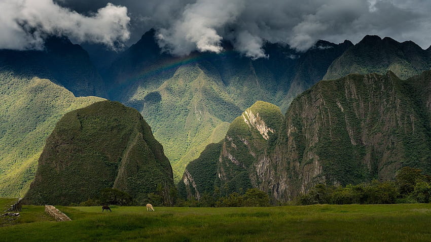 1600x900 マチュピチュ、アンデス、ペルー、山、空、インカ シタデル ワイドスクリーン 16:9 背景、アンデス山脈 高画質の壁紙