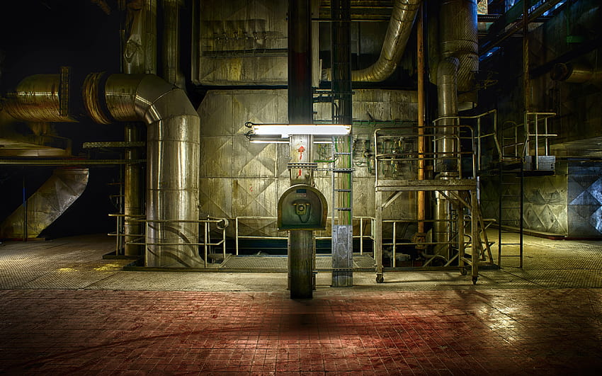 Planta de energía telefónica fábrica industrial abandonada, antigua fábrica fondo de pantalla